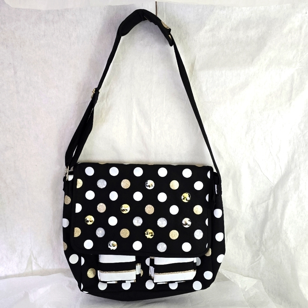 Bling Laptop messenger polka dots book shoulder crossbody bag - Picture 3 of 13